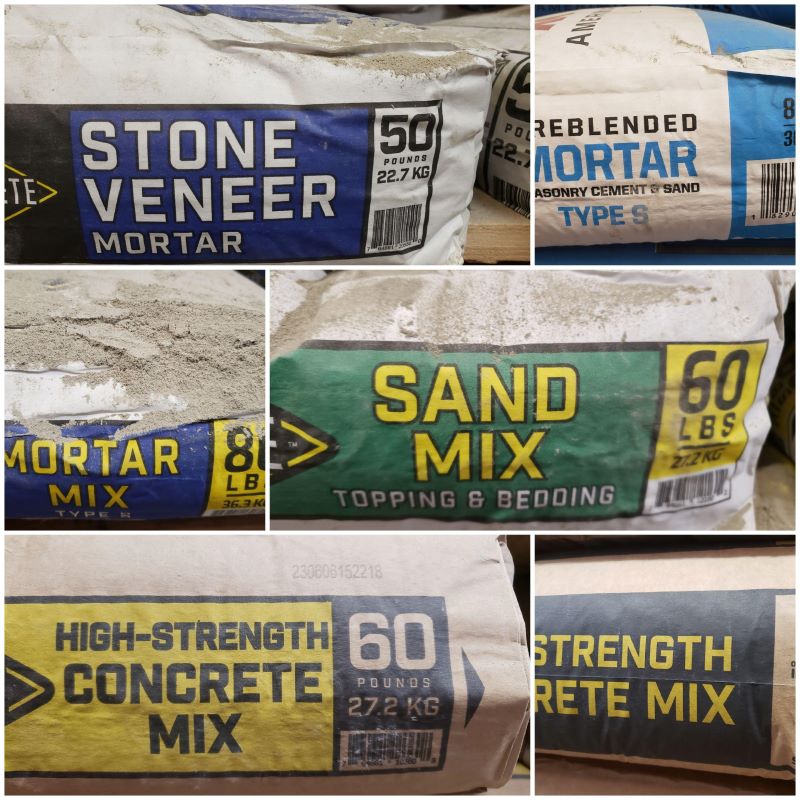 Various kinds of concrete bags